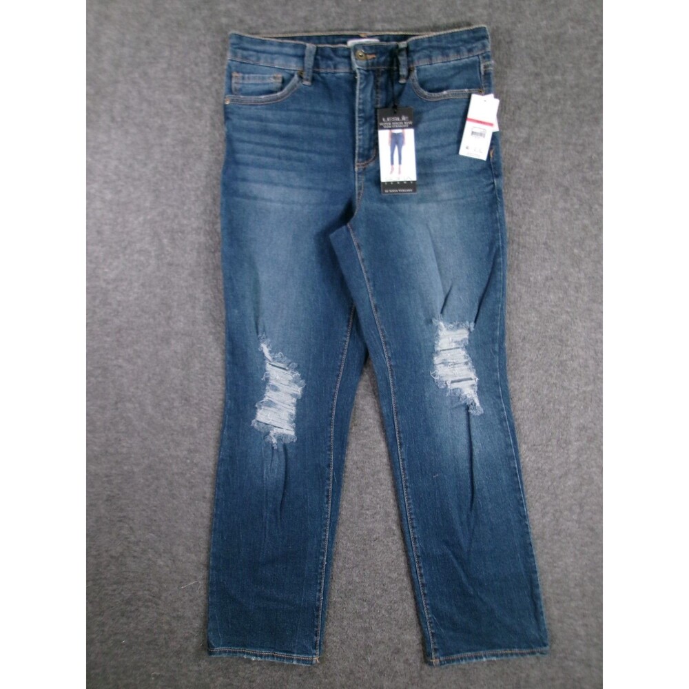 Sofia Jeans Women 4 Blue Leslie Super High Rise Slim Straight Fit Distressed